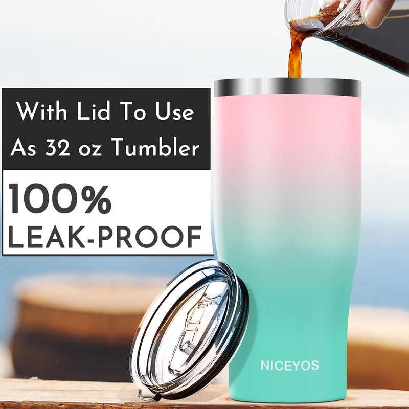 Niceyos Universal Iced Coffee Sleeve - Upgraded Double Wall Reusable Stainless Steel Holder Sleeves Insulator for Cold Drinks Fits Starbucks Dunkin Donuts McDonalds Small Medium Large Cup (Pink Green) - Image 3